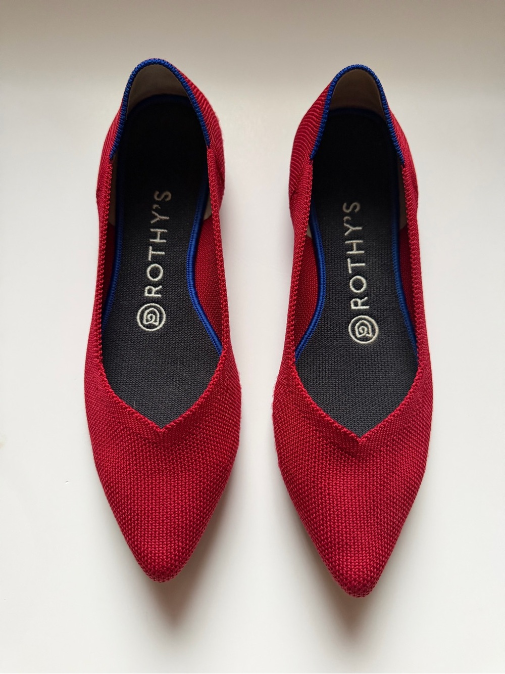 Rothy’s The Point Womens Red Blue Trim Pointed Toe Slip on Ballet Flats 7M